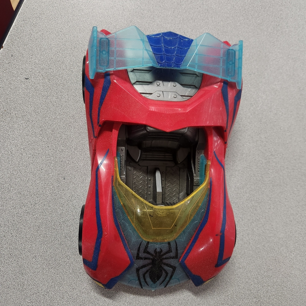 Red and Blue Toy Car with Spider Design